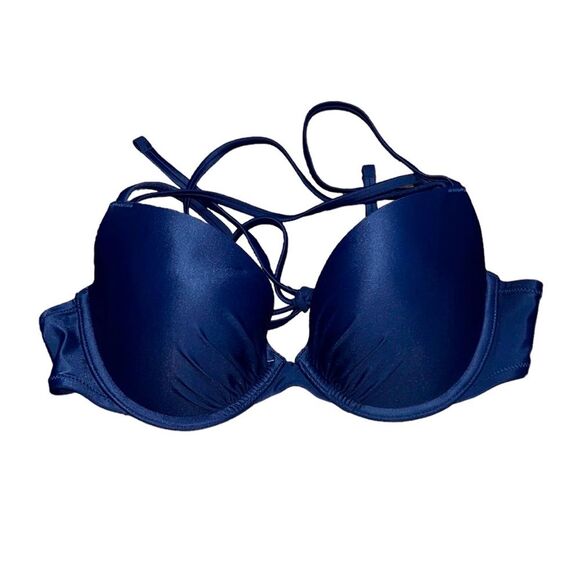 Women’s Aerie Navy Blue  perkier push-up strappy tie back bikini top beach pool - Picture 1 of 4